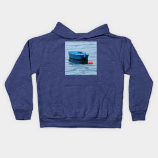 Anchored Blue Rowing Boat Sea Kids Hoodie